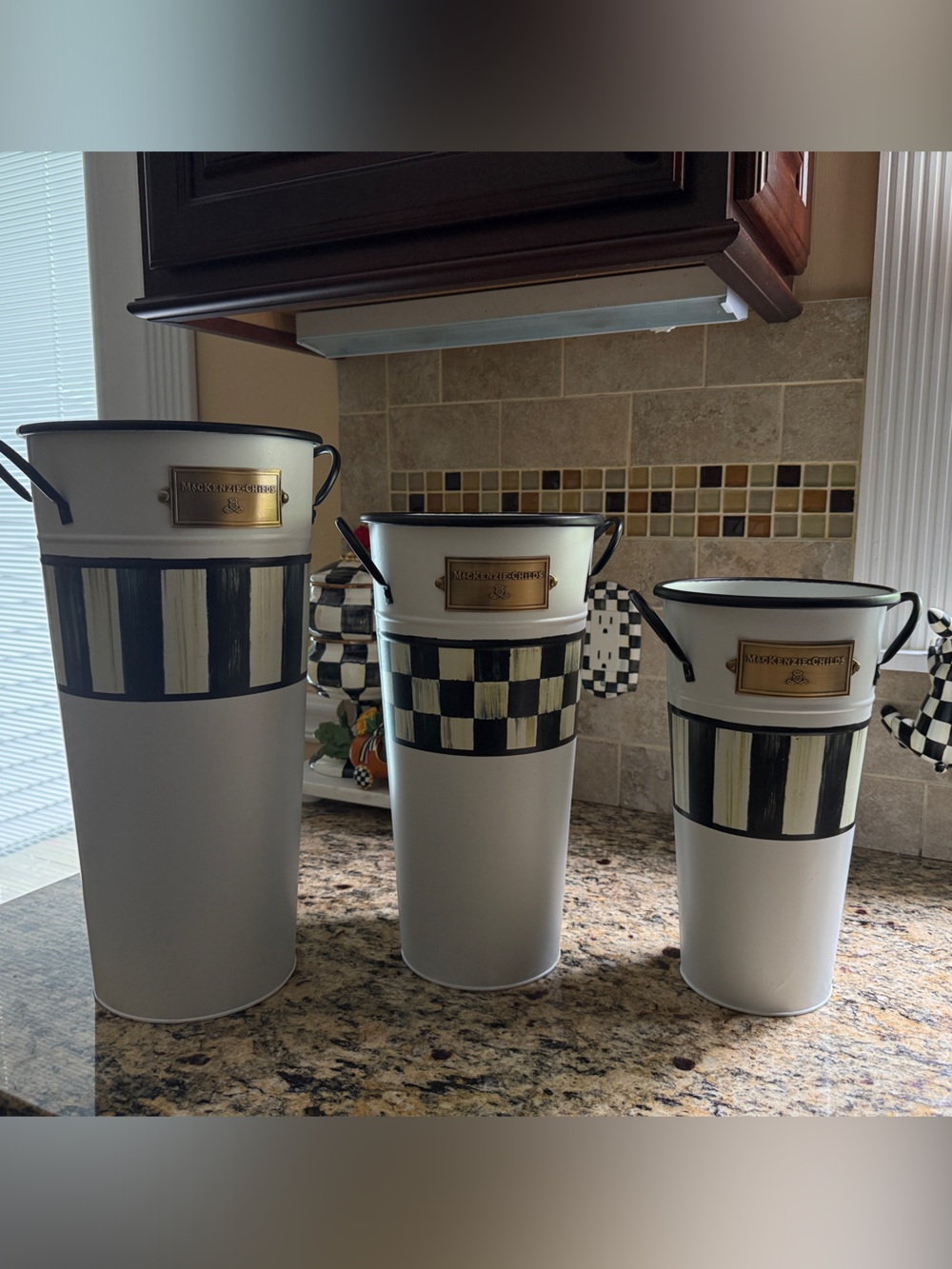 McKenzie Childs Spectator Galvanized Flower Buckets Set of 3